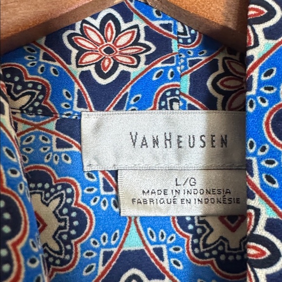Van Heusen Geometric Medallion Print Sleeveless Blouse Blue Boho Tie Front -L - Picture 3 of 4